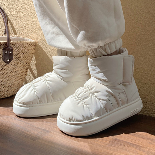 细细条情侣防水羽绒布时尚雪地靴