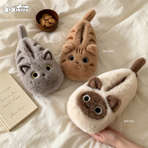 软萌小猫咪包跟棉拖鞋女冬日系