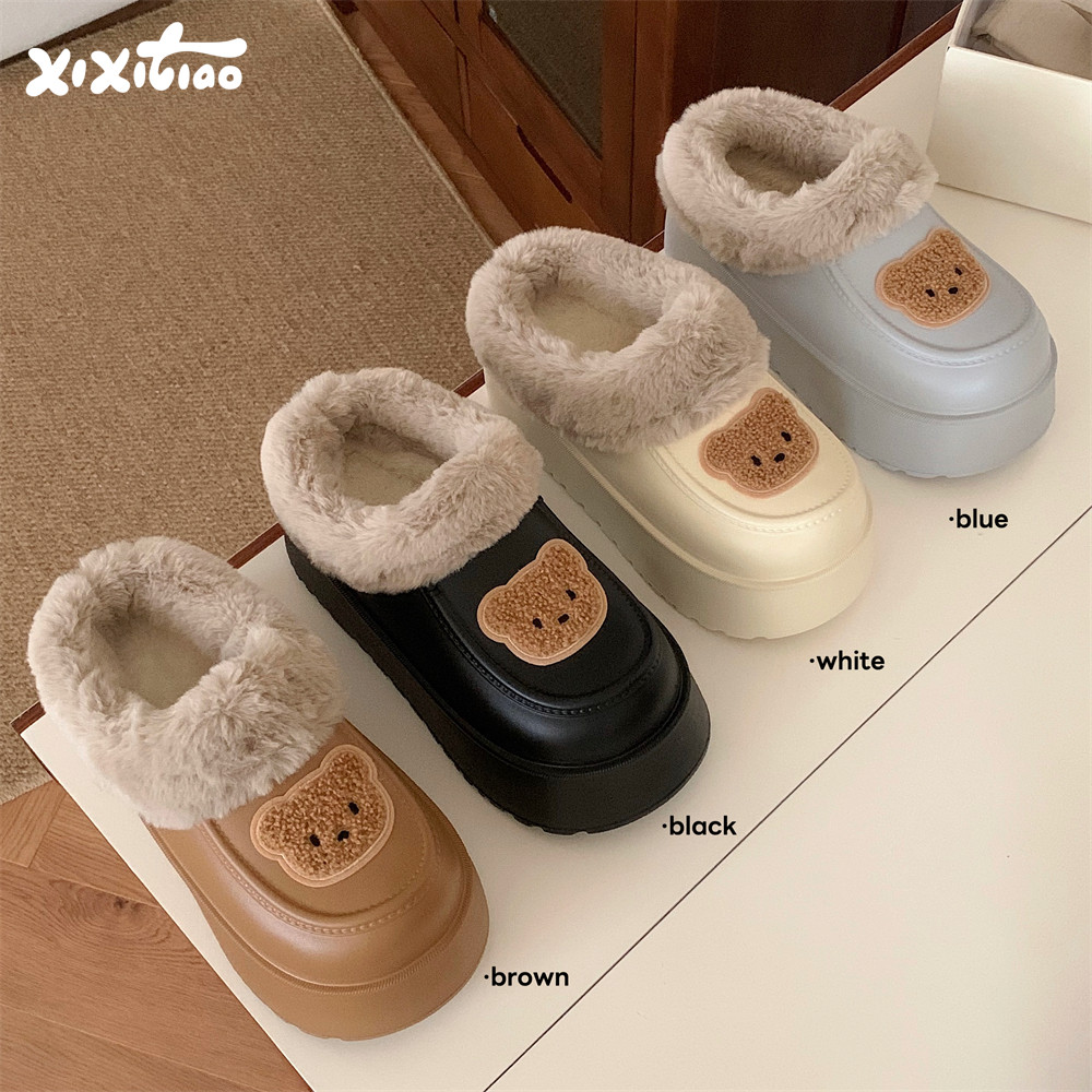 复古小众可爱小熊防水包头棉鞋