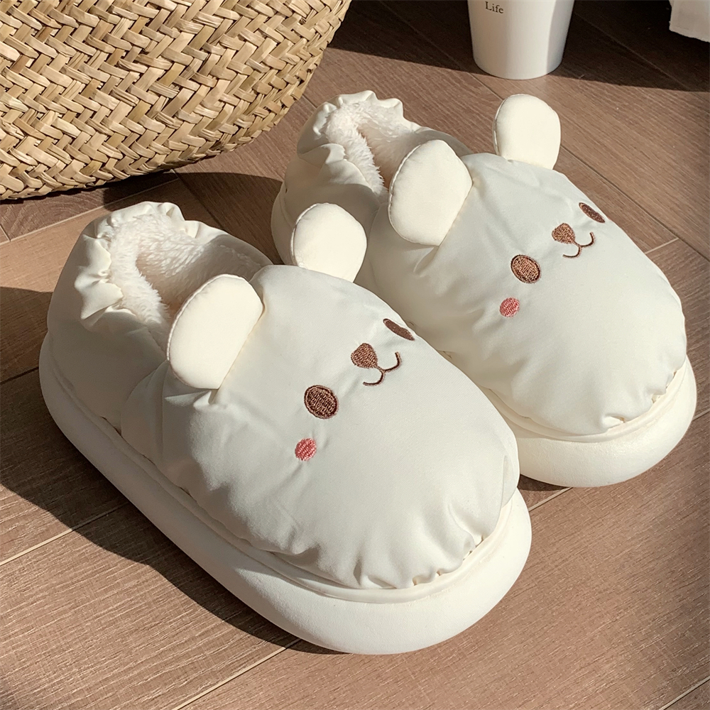 细细条可爱卡通小熊软厚底面包鞋