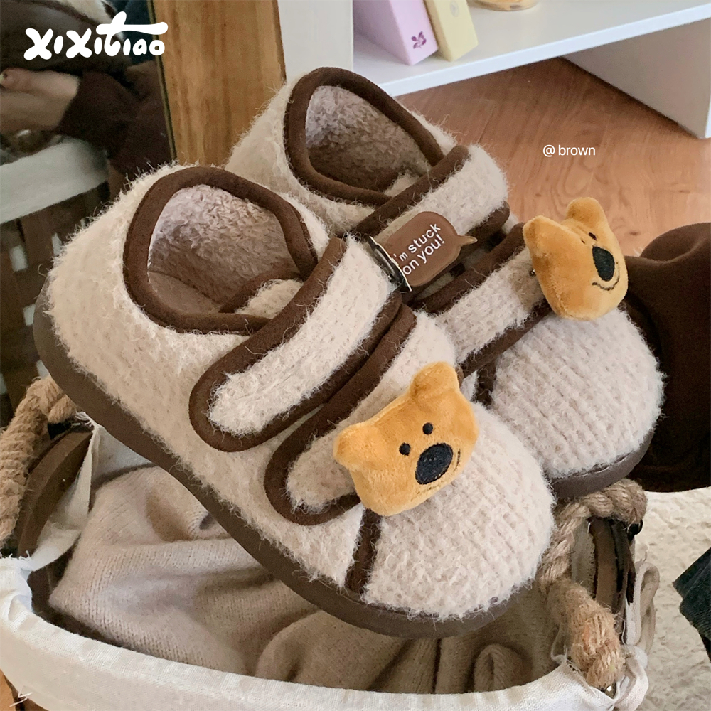 时尚拼色魔术贴冬季可爱小熊棉鞋