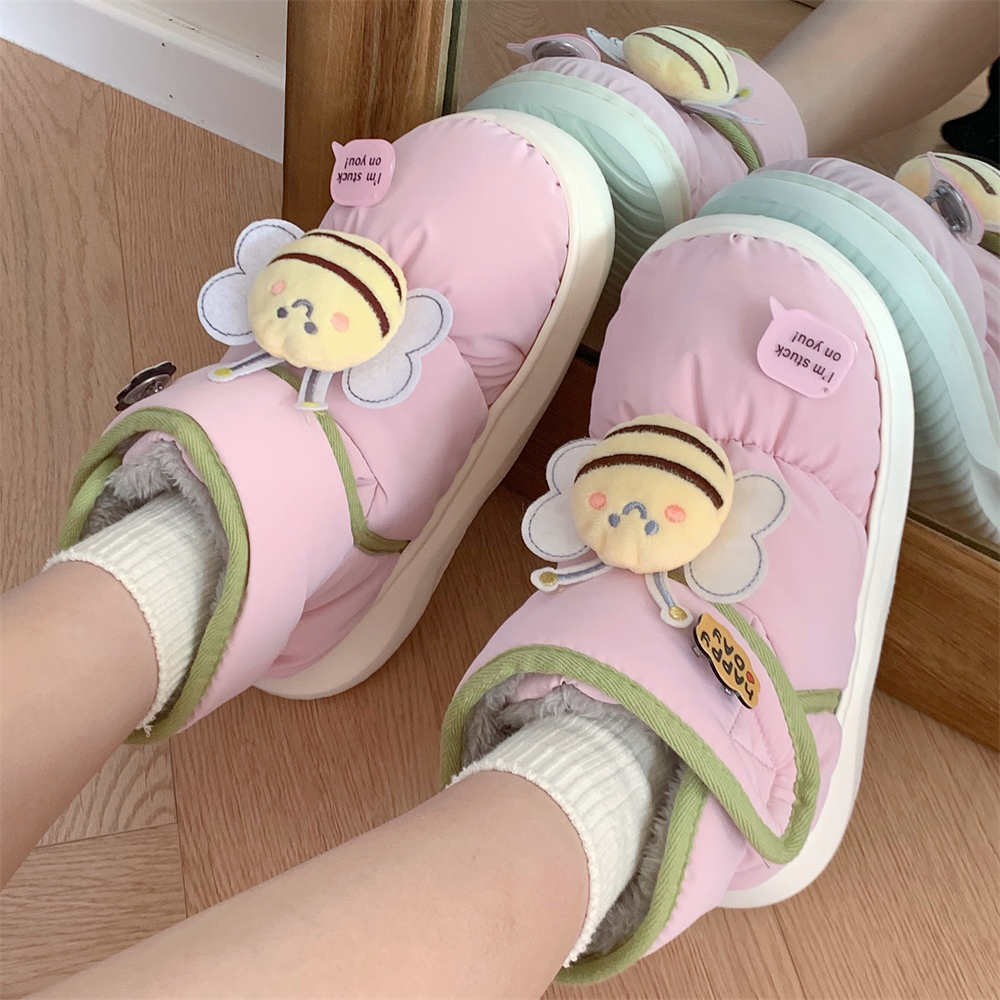 细细条可爱小蜜蜂魔术贴雪地靴