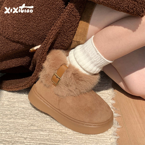 复古毛绒圈口加绒加厚时尚雪地靴