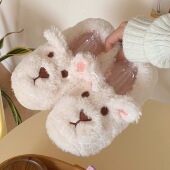 女卡通可爱狗狗全包跟棉拖鞋 细细条冬季 居家保暖防滑毛绒月子鞋