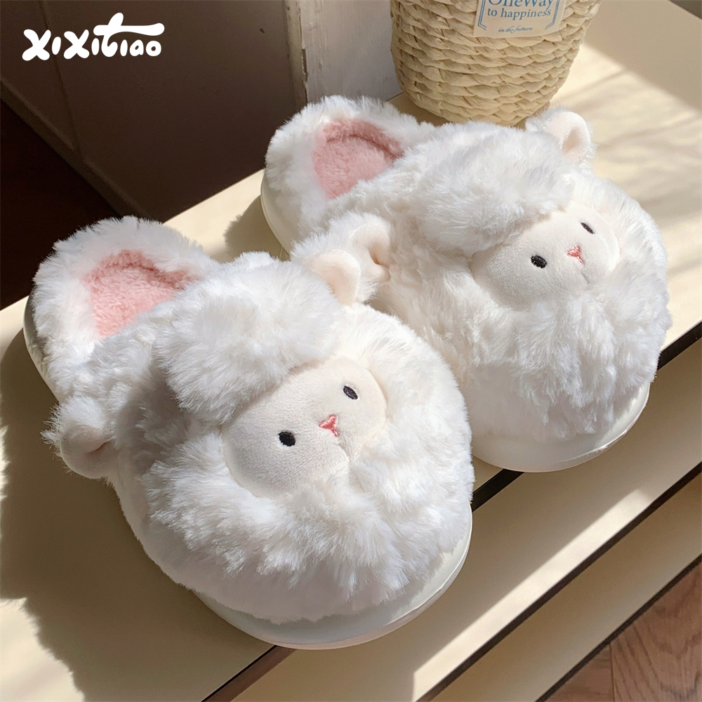 网红可爱小羊毛绒保暖软底棉拖鞋