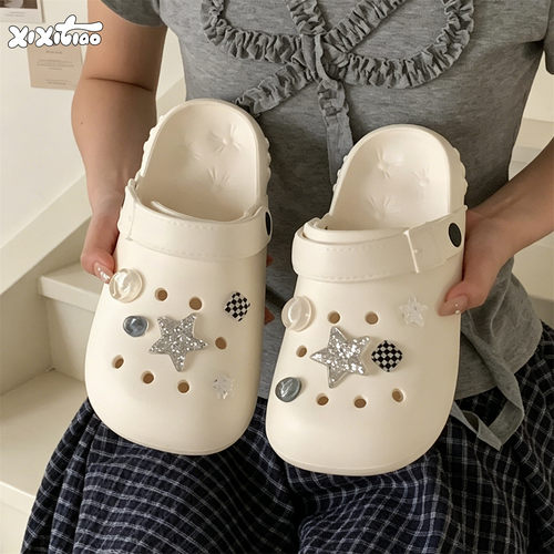 韩系星星洞洞鞋女防滑包头小众