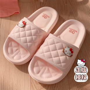 细细条可爱三丽鸥凯蒂猫凉拖休闲平底防滑菱格女夏学生凉拖鞋 ins