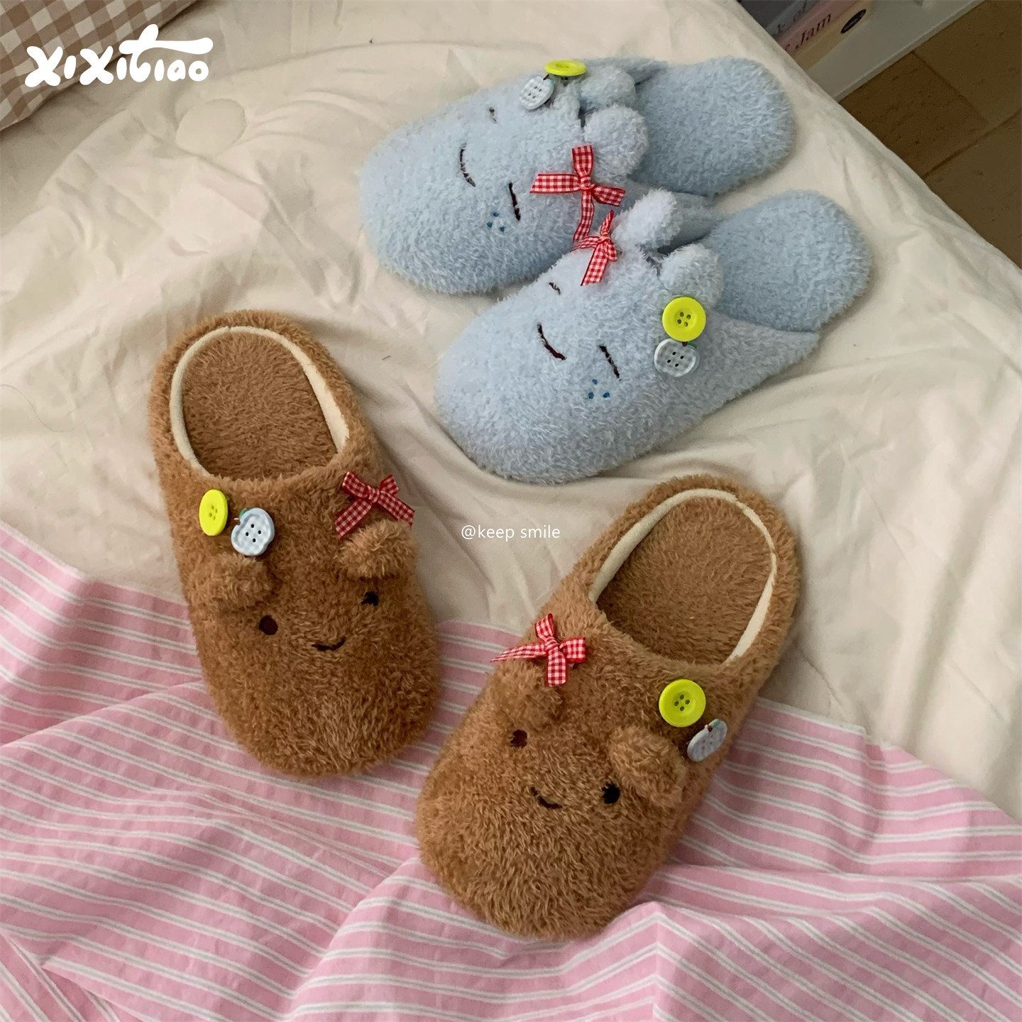 细细条棉拖鞋居家静音地板拖鞋