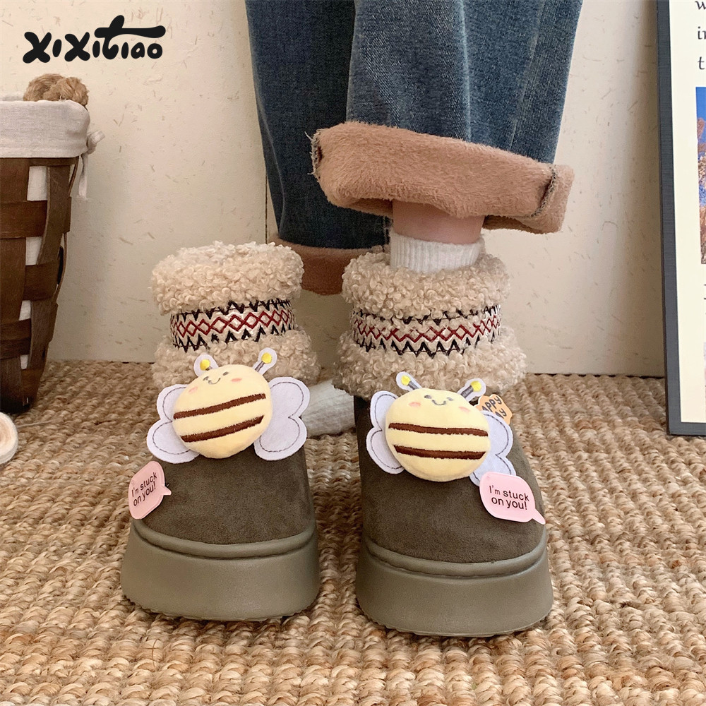 细细条冬民族风东北大棉靴立体小蜜蜂女软底个性高级户外穿棉鞋,女鞋,时尚雪地靴,淘宝优惠券,粉丝福利购,淘宝优惠卷