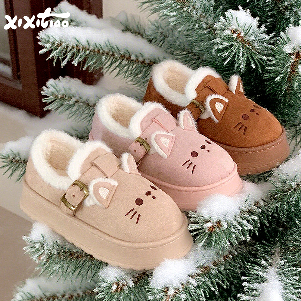 细细条棉鞋Lolita卡通小猫乐福鞋