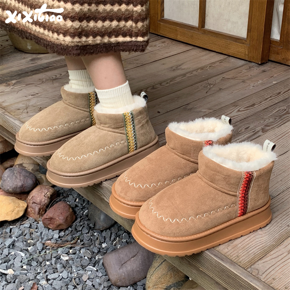 厚底加绒复古刺绣民族风雪地靴