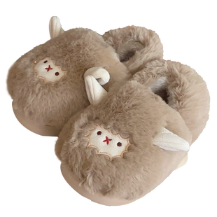 细细条网红可爱小羊软底全包跟毛毛鞋女冬季时尚居家亲子棉拖鞋