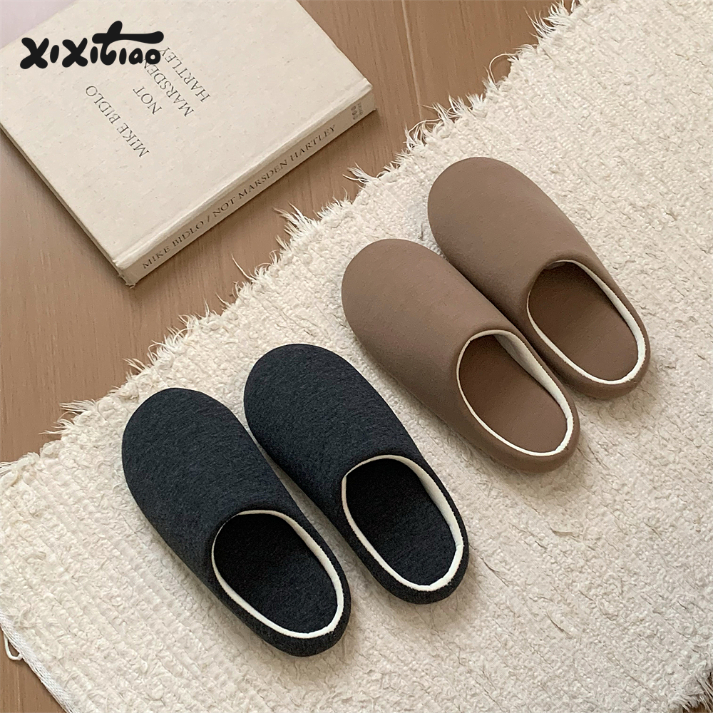 细细条男女情侣居家棉拖鞋月子简约四季通用日式静音软底地板鞋