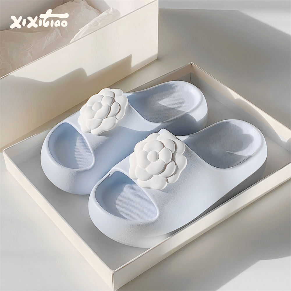 温柔山茶花厚底增高EVA一字拖鞋