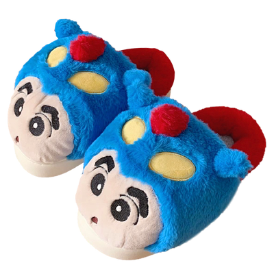 细细条蜡笔小新动感超人情侣棉拖鞋冬季保暖防滑毛绒月子鞋男女