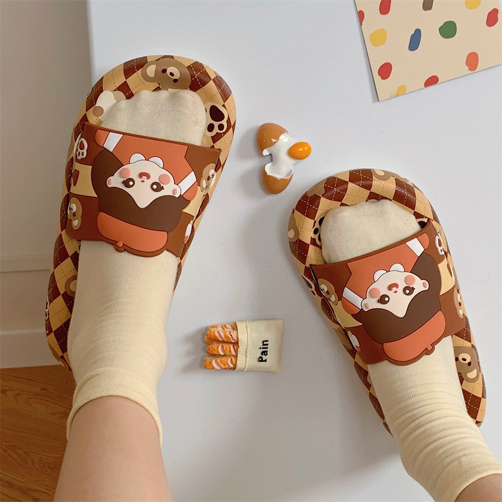 细细条 女夏ins卡通可爱女孩格子居家拖鞋百搭休闲防滑一字凉拖鞋,居家布艺,居家凉拖/凉鞋,淘宝优惠券,粉丝福利购,淘宝优惠卷