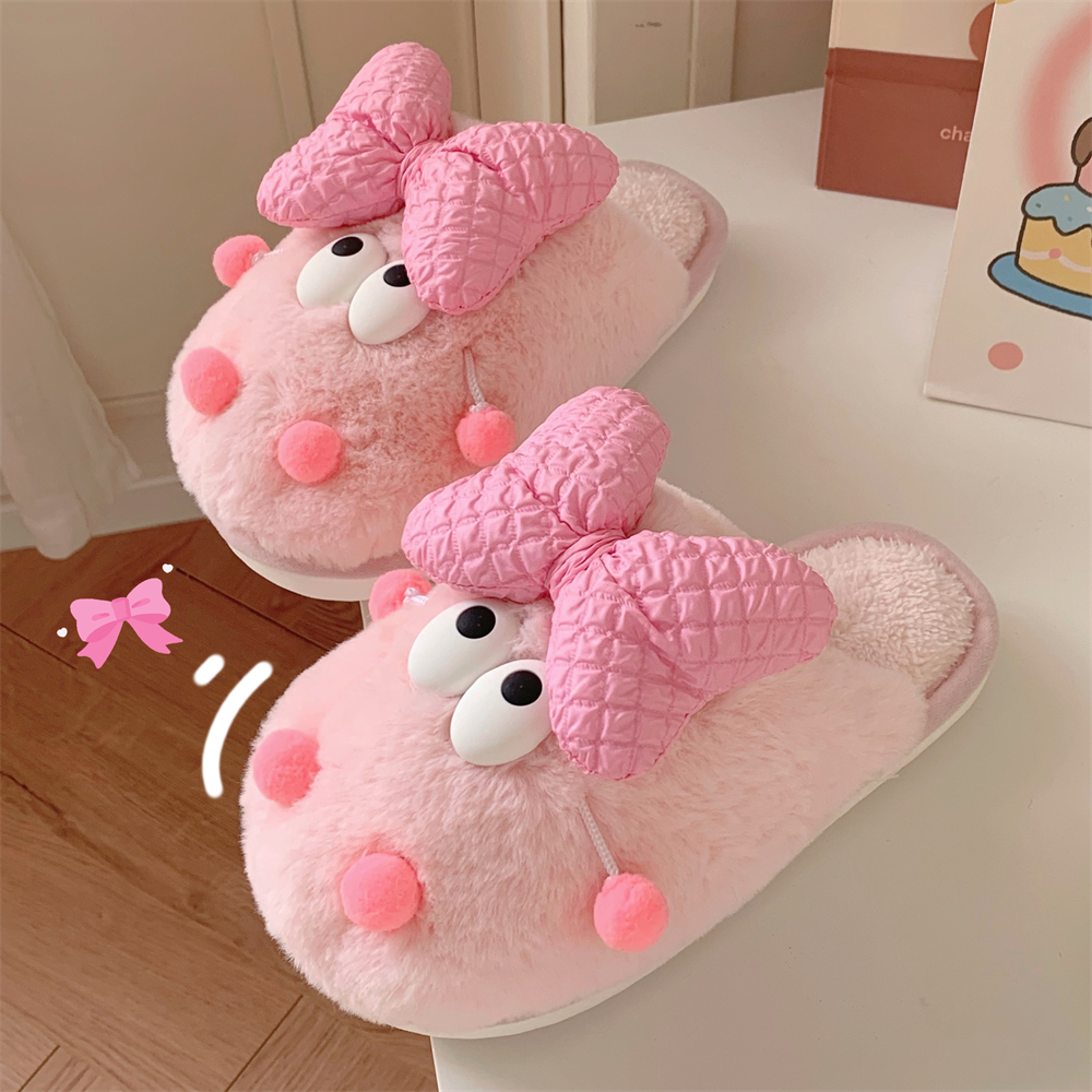 细细条可爱少女心蝴蝶结棉拖鞋