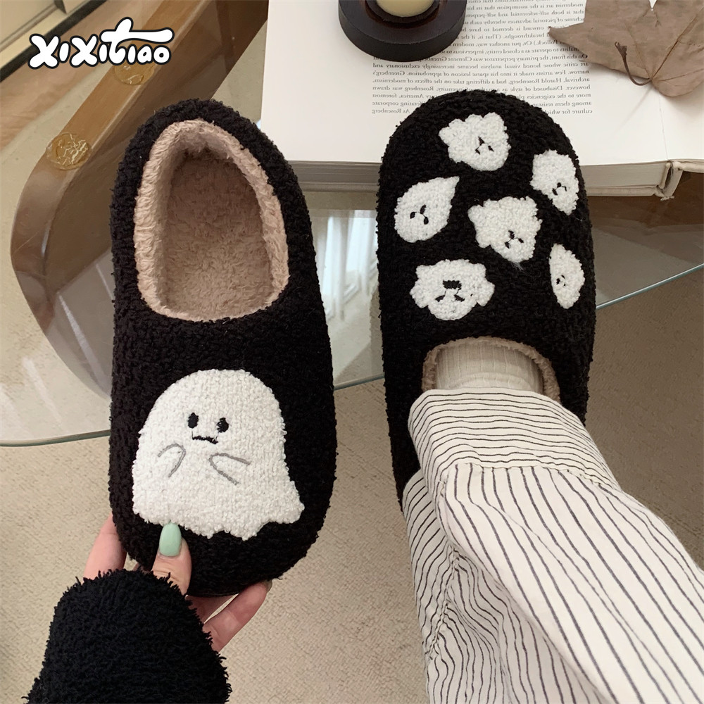 搞怪小幽灵棉拖鞋万圣节毛毛鞋冬