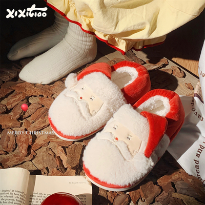 包跟防滑圣诞老人居家保暖棉拖鞋