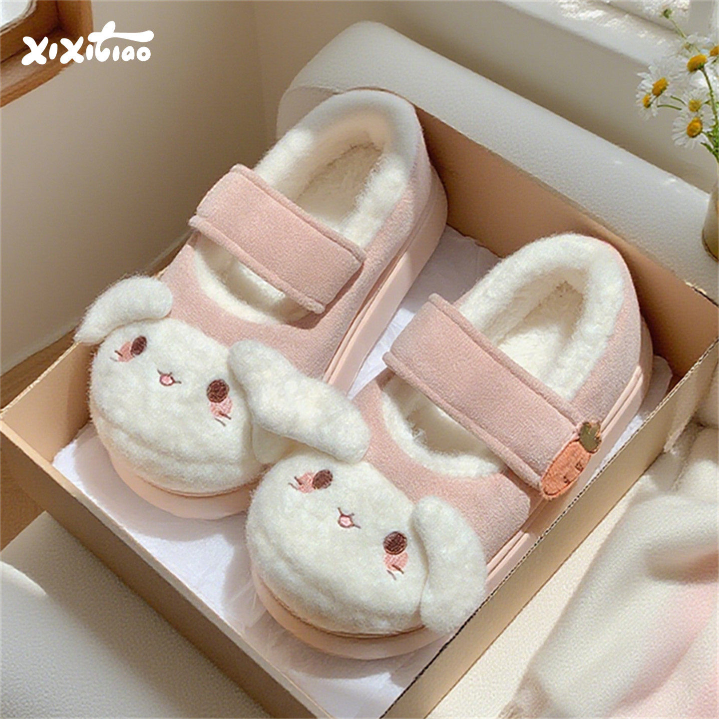 细细条 厚底lolita鞋软萌小兔子玛丽珍棉鞋女冬防滑魔术贴豆豆鞋,居家布艺,居家棉拖/棉鞋,淘宝优惠券,粉丝福利购,淘宝优惠卷
