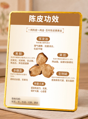 陈皮功效科普展示牌养生馆茶室桌面装饰摆件中药店宣传提示牌