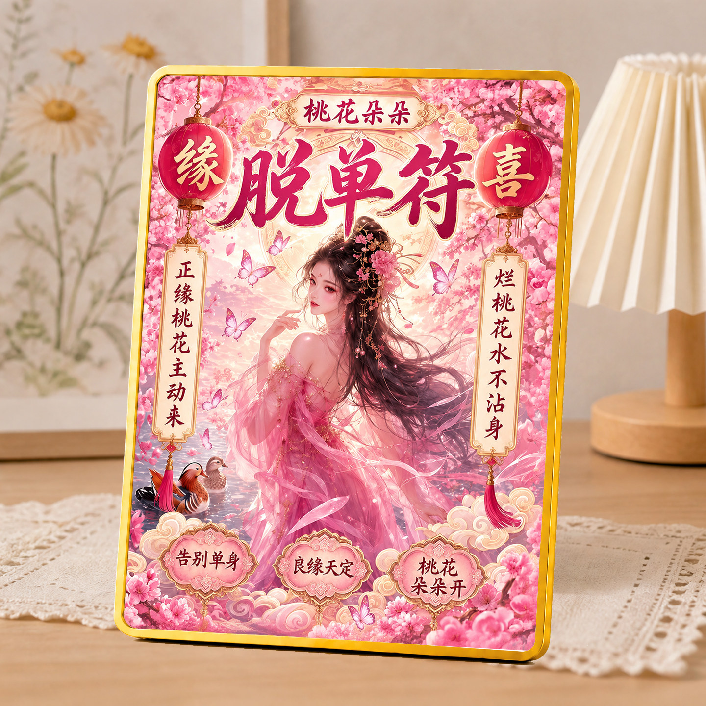 脱单符桃花朵朵装饰摆件招正缘拒烂桃花卧室桌面姻缘摆台
