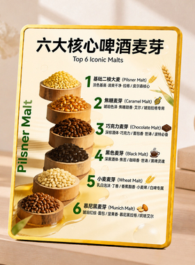 六大核心啤酒麦芽知识装饰摆件酒馆酒吧吧台桌面装饰摆牌