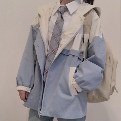 春秋新款外套女学生韩版宽松小个子学院风工装BF双层风衣夹克2025