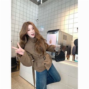 韩系短款风衣外套女英伦风立领春款时尚女收腰外套百搭减龄款女