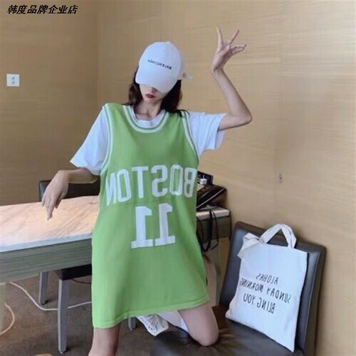 上衣球衣女篮球学生BF风中长款外穿T恤无袖球服背心韩版宽松潮