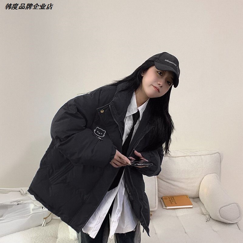 女棉衣立领冬季上衣男同款外套棉服保暖黑色加厚棉袄韩版宽松新款