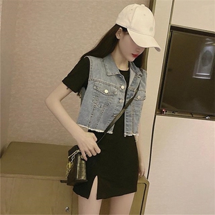 气质网红新款夏季两件套装连衣裙马甲2026年牛仔洋气女装小个子潮