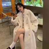 外套潮 显瘦高端气质爆款 西服领毛毛加厚大衣时尚 长款 2026秋冬新款