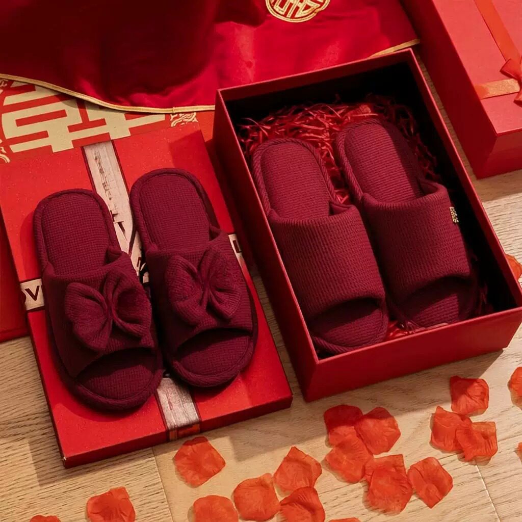 红色拖鞋结婚一对夏季新婚喜事新娘陪嫁喜庆高级感情侣拖鞋