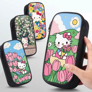 唯美花海hellokitty猫笔袋高颜值ins风小学生铅笔盒2026新款超火文具袋初中生笔盒学生文具盒儿童一年级女孩