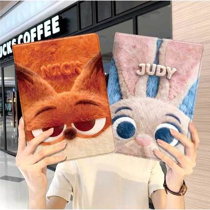 毛绒尼克朱迪ipad10保护套pro2024款11寸5苹果air7平板mini6壳4迷你3适用2三折2020带笔槽8第9代2021周边2018