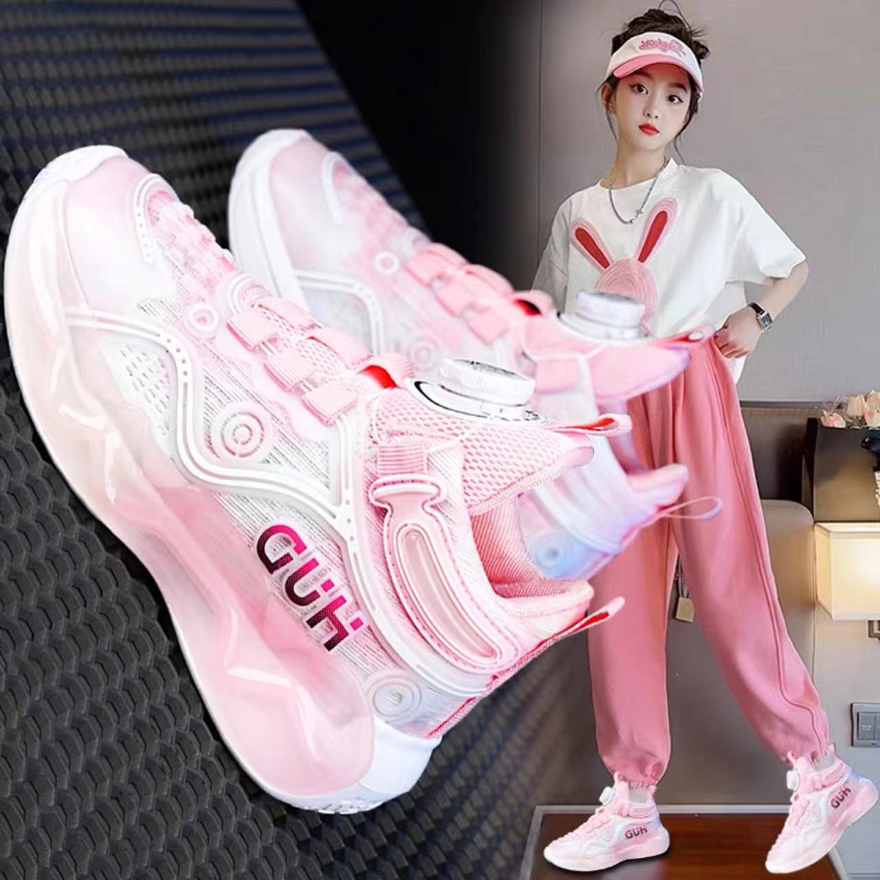 官方品牌联名女童鞋子2024春秋网面儿童男童运动鞋跑步老爹鞋女孩