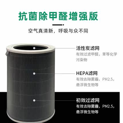 适配小米空气净化器2S123代4ProH滤芯除甲醛抗菌除尘4lite 过滤网