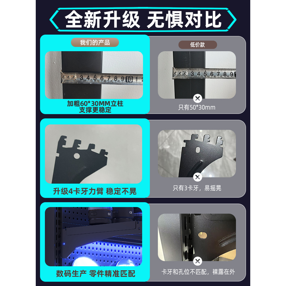 立式金属洞洞板置物架落地电竞房间装饰收纳架免打孔电脑桌面改造