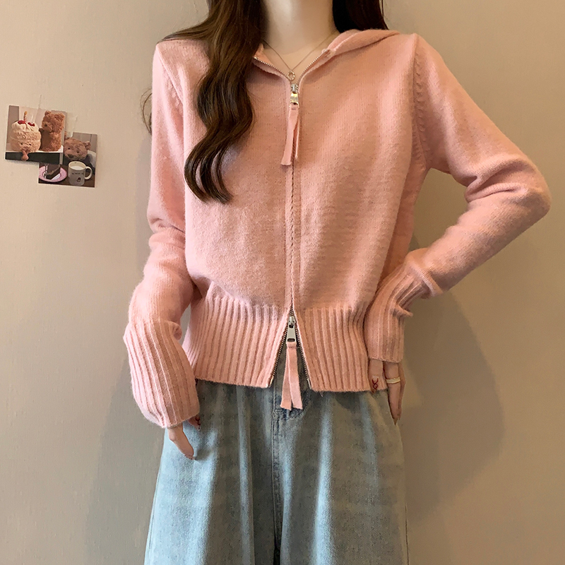 秋冬2025韩版纯欲风长袖上衣针织衫女款打底衫女开衫外套保暖毛衣