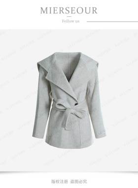 革美 阔版翻领大衣MNE81348-SJQ