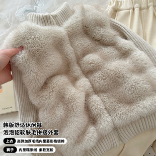 儿童童装男女宝毛绒绒棉衣裤子套装2026新款女童冬季加绒加厚外套