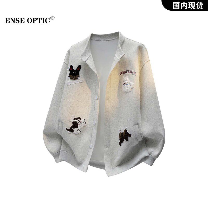 ENSE OPTIC美式复潮牌圆领休闲开衫外套慵懒风卡通印花男装卫衣