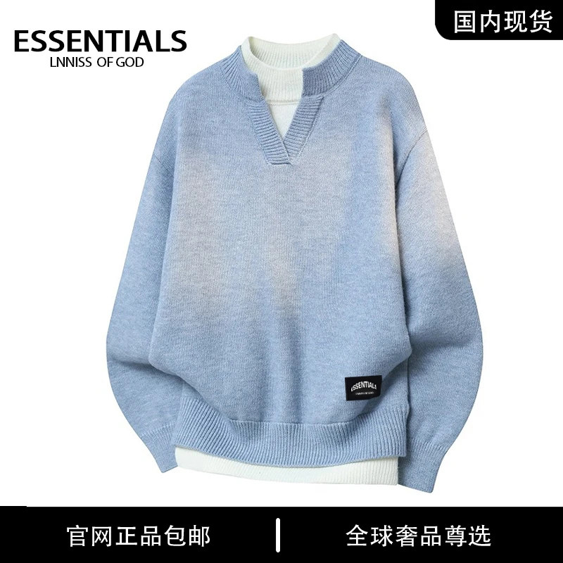 ESSENTIALS LNNISS 情侣冬季假两件圆领保暖针织衫户外男休闲毛衣,男装,大码上装,淘宝优惠券,粉丝福利购,淘宝优惠卷
