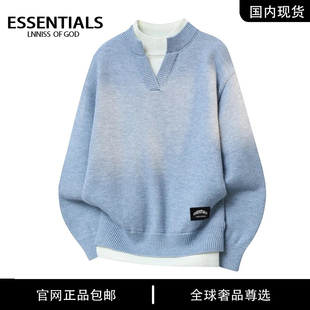 ESSENTIALS LNNISS 情侣冬季假两件圆领保暖针织衫户外男休闲毛衣