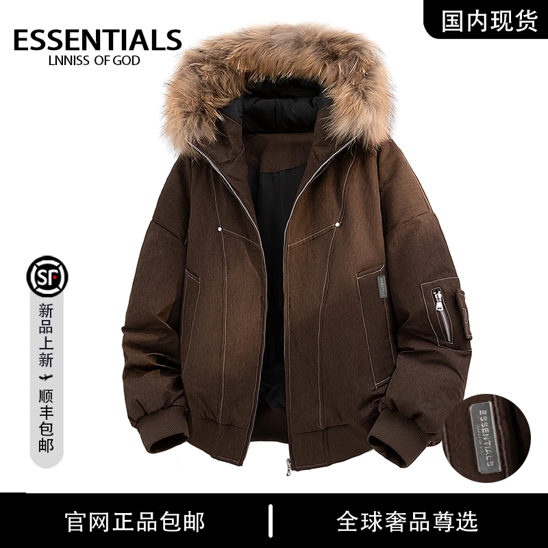 ESSENTIALS LNNISS 美式百搭冬季毛领男款鸭绒羽绒服连帽保暖外套