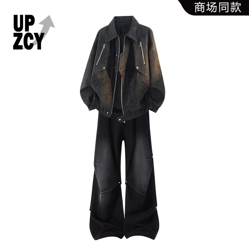 UPZCY美式潮流时尚工装夹克男士春秋季休闲风简约痞帅设计感套装