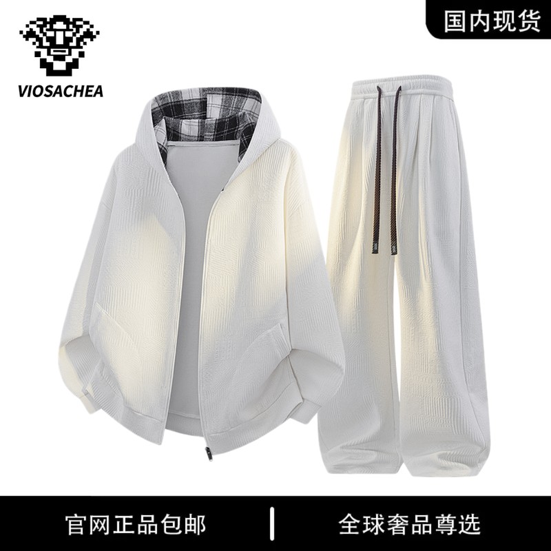 VIOSACHEA品牌男士秋季高档新款连帽卫衣大码宽松潮流时尚套装