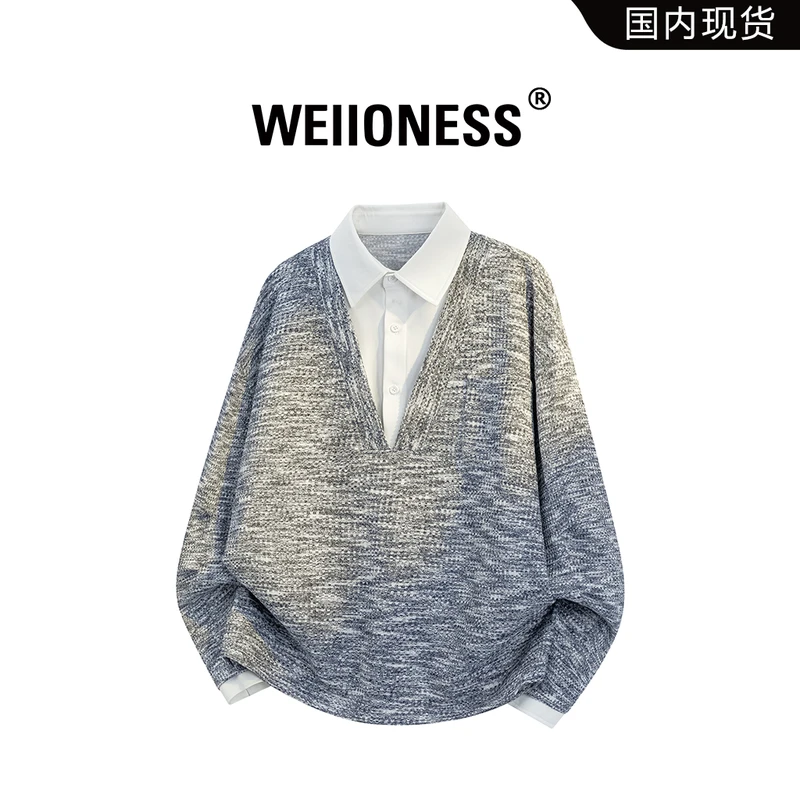 WEIIONESS假两件卫衣男2026春季新款学院风翻领上衣轻奢休闲男装,男装,大码上装,淘宝优惠券,粉丝福利购,淘宝优惠卷