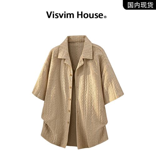 品牌现货撤柜】VISVIM HOUSE夏季镂空透气古巴领宽松短袖衬衫男